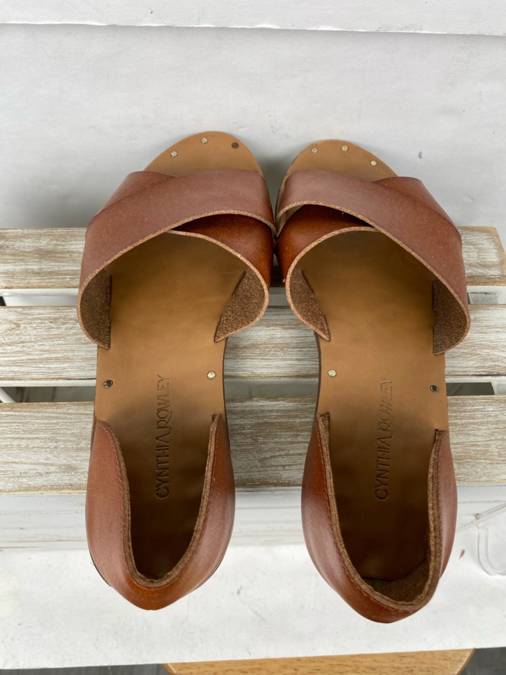 Cynthia Rowley Fiona brown cross-strap studded sandals women’s size 10. - Picture 6 of 11